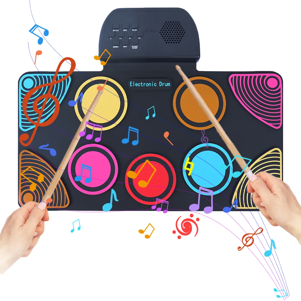 Portable Drum Kit 9 Pads Electric Drum Pad with Sticks Electric Set Birthday Surprise for Kids
