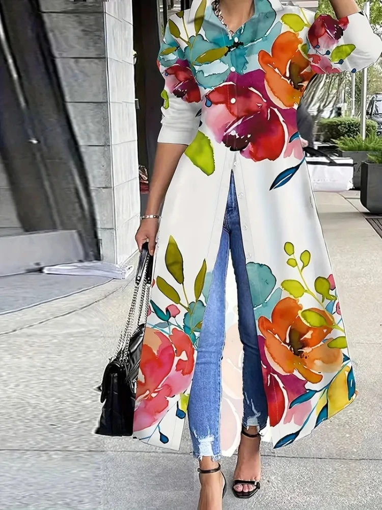 

Casual Street Geometric Printing Turndown Collar Shirt Dresses