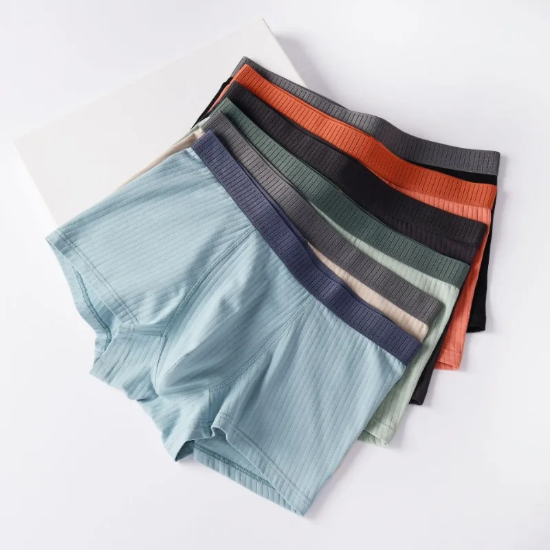 

50 pieces of long staple cotton oversized mens underwear with breathable stripes and traceless underwear for mid rise