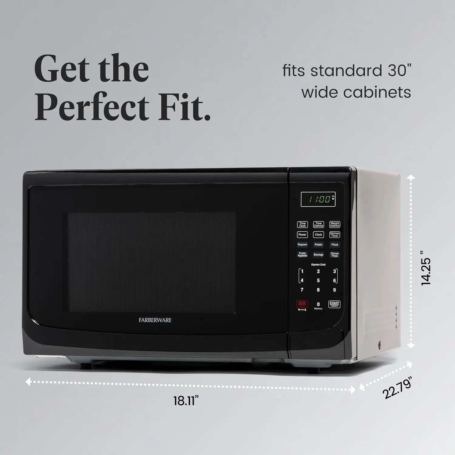 NEW Compact Countertop Microwave Oven 1.1 Cu. Ft. 1100-Watt with LED Lighting, Child Lock, Easy Clean Grey Interior, Black 4