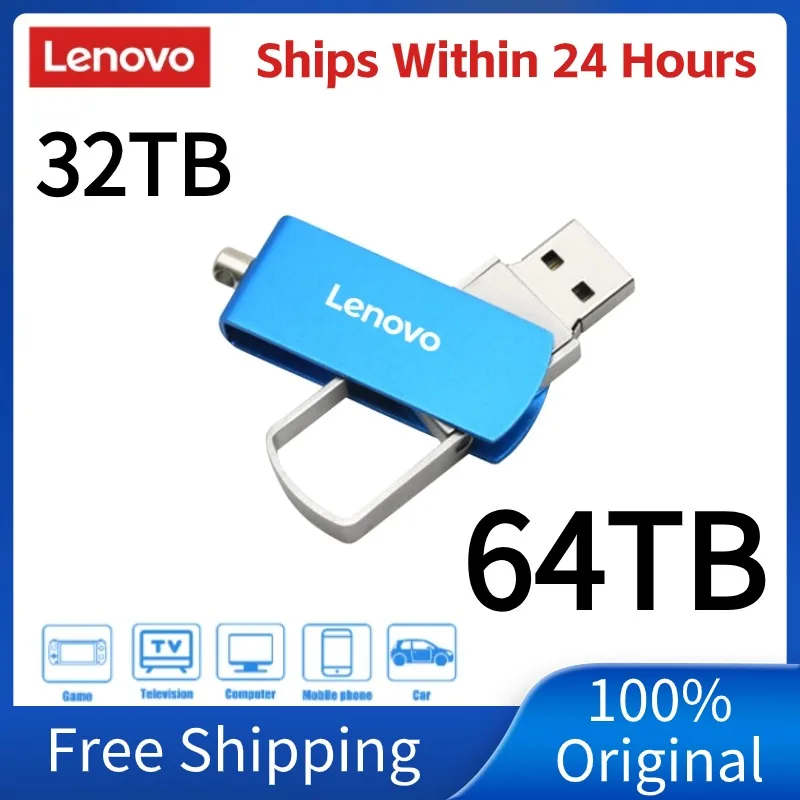 

Флеш-накопители Lenovo 64 ТБ Usb 3,0, металлические высокоскоростные флеш-накопители 4 ТБ, флешка, Водонепроницаемая Usb-флешка 16 Тб для устройств хранения ПК