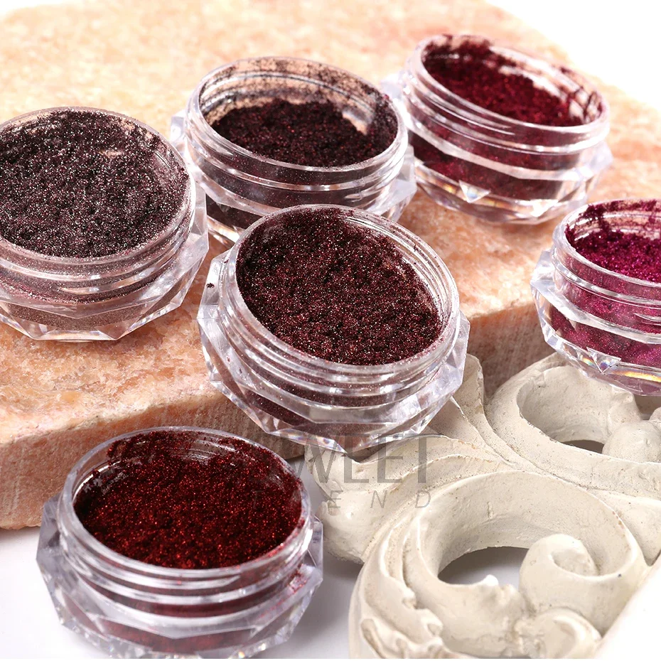 Mirror Red Chrome Nails Glitter Powder Metallic Effect Pigment New Year Style Rubbing Dust Valentine's Y2K Manicure Decor Flash