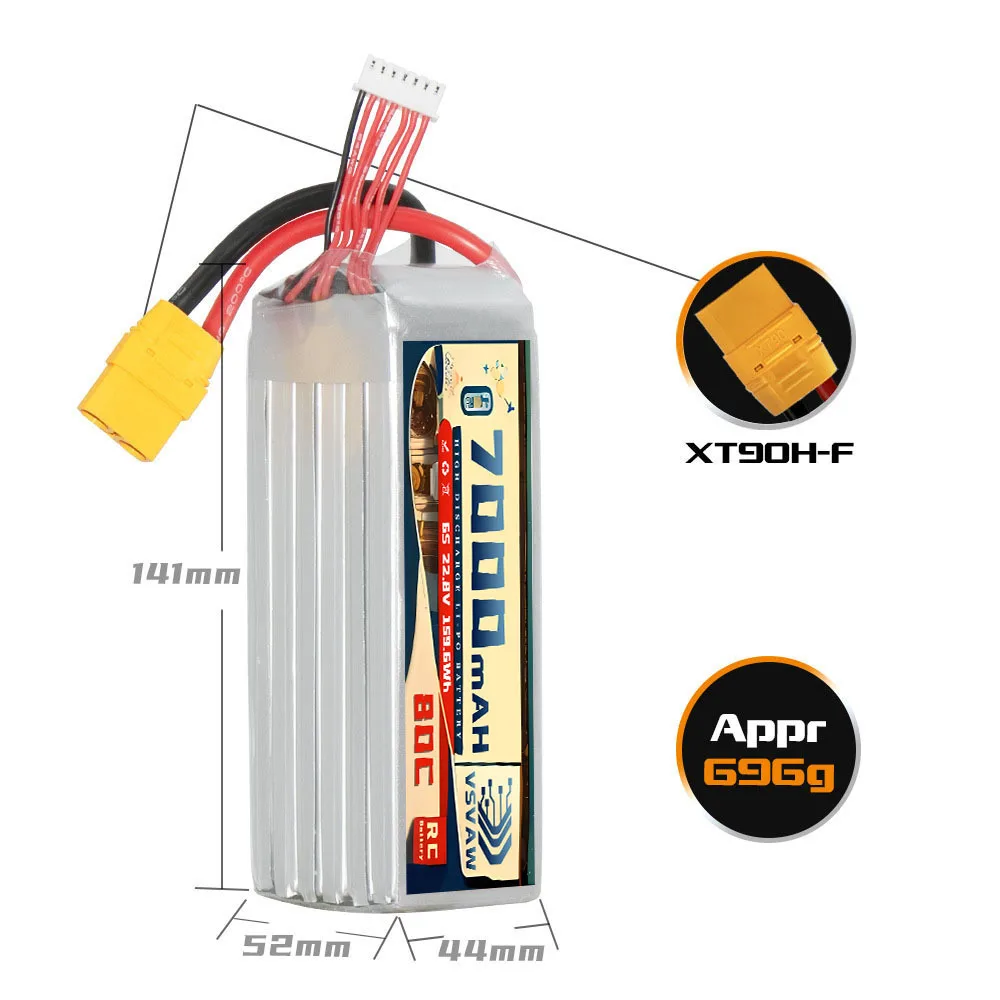 Upgraded VSVAW 6S 22.8V 80C/160C 7000mAh model drone FPV electric toy high magnification long endurance Lipo battery HV 4