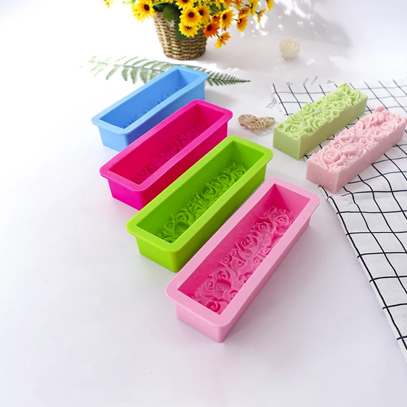 Soap Silicone Mold DIY Rectangular Embossed Rose Flower Soap Making Mould Chocolate Baking Molds Gifts Craft Supplies Home Decor