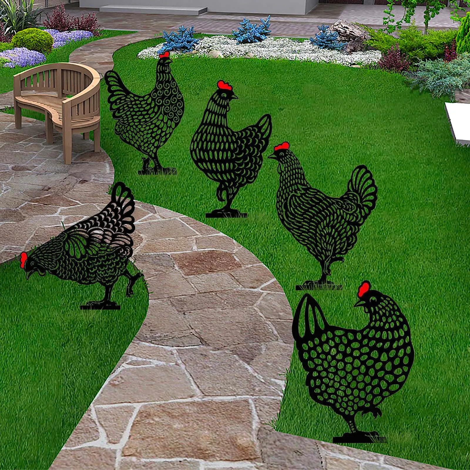 Generico Pollo in metallo, del giardino del gallo in metallo | Arte da giardino in di pollo - Stakes colorate decorazioni esterne primaverili per