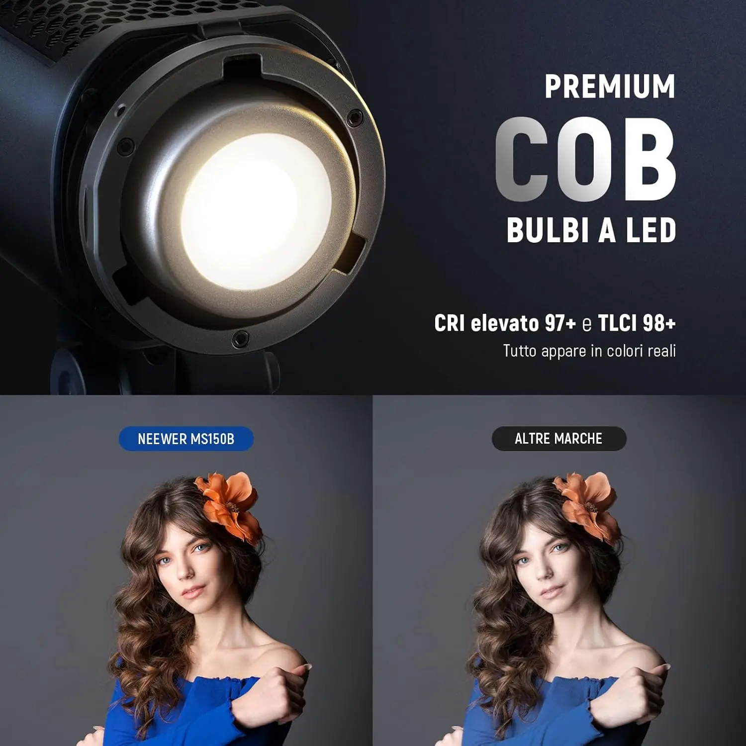 MS150B 130W Bi-Color LED Video Light Mini COB Portable Photography Lighting with