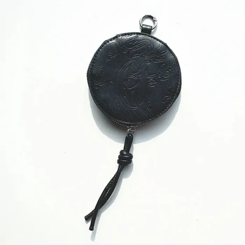 Mini Pochette Vintage Goffrata Circolare, Portamonete in Pelle PU Nera con Cerniera, Portafoglio Piccolo Portatile per Oggetti Quotidiani