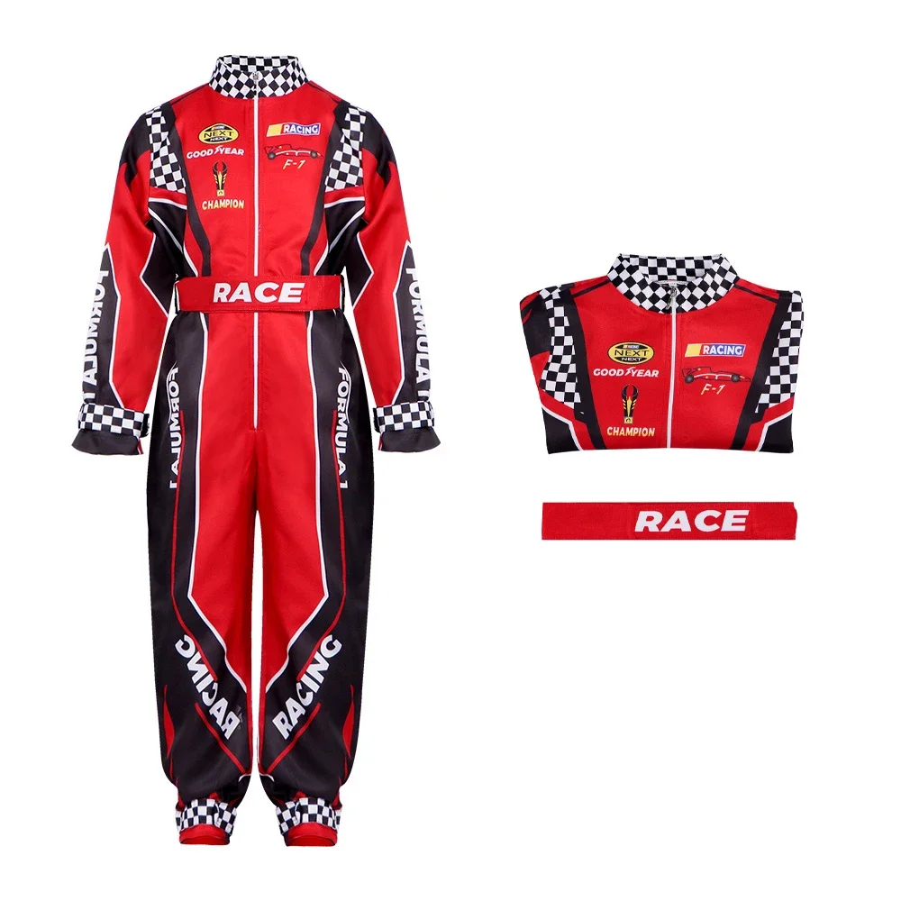 Adult Racer Cosplay Costume Red Classic One-Piece Training Racing Uniform Suit For Boys girls Halloween Karting Jersey Clothes