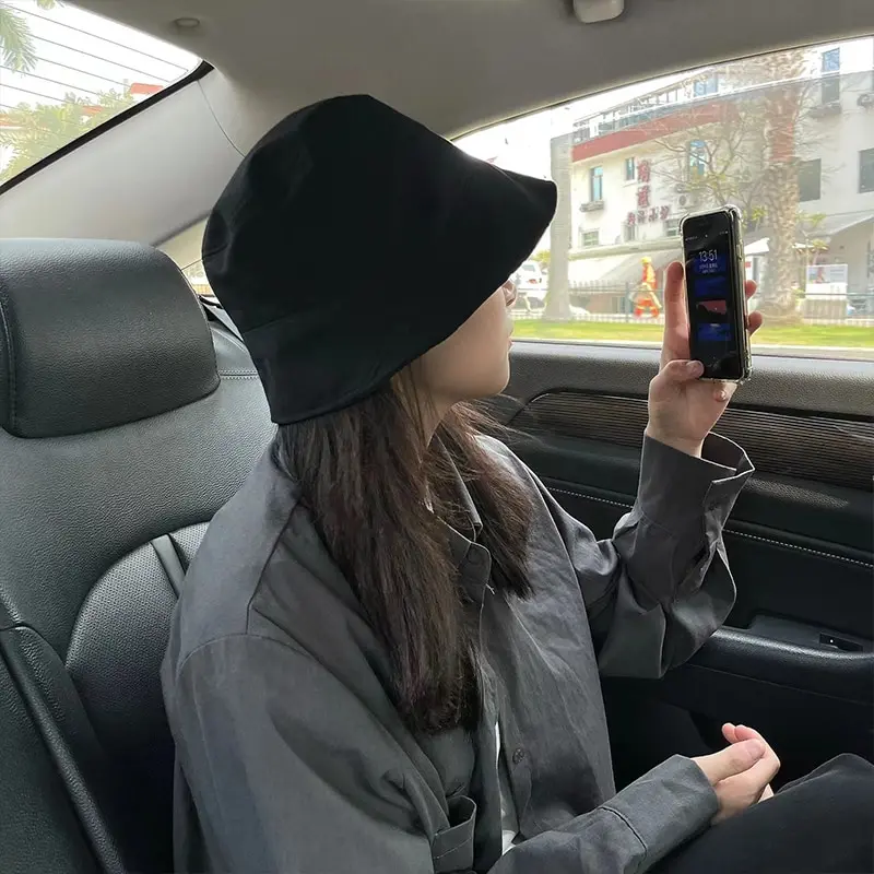 Chapeaux de soleil en coton doux de couleur unie, chapeau seau pliable noir, couvre-chef de rue, casquette de pêcheur d'extérieur pour hommes et femmes_voghion.com