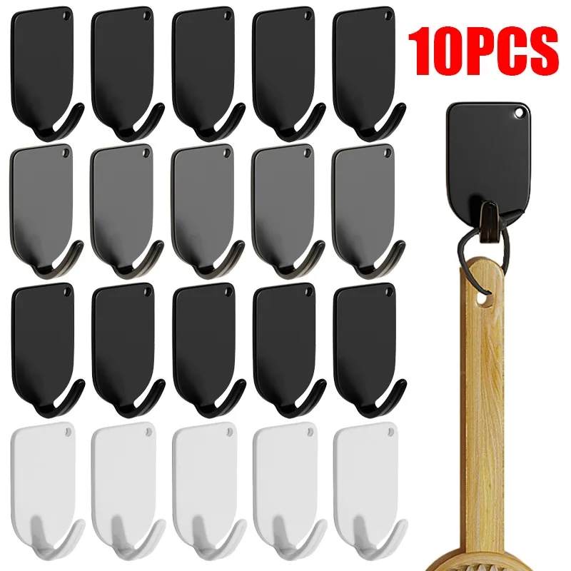 Self adhesive hooks Wall hanging hook Adhesive hooks 1/10PCS Stainless Steel Hooks White Black Non Punching Traceless Self-Adhesive Hook Bathroom Kitchen Hardware Rack Wall Hooks