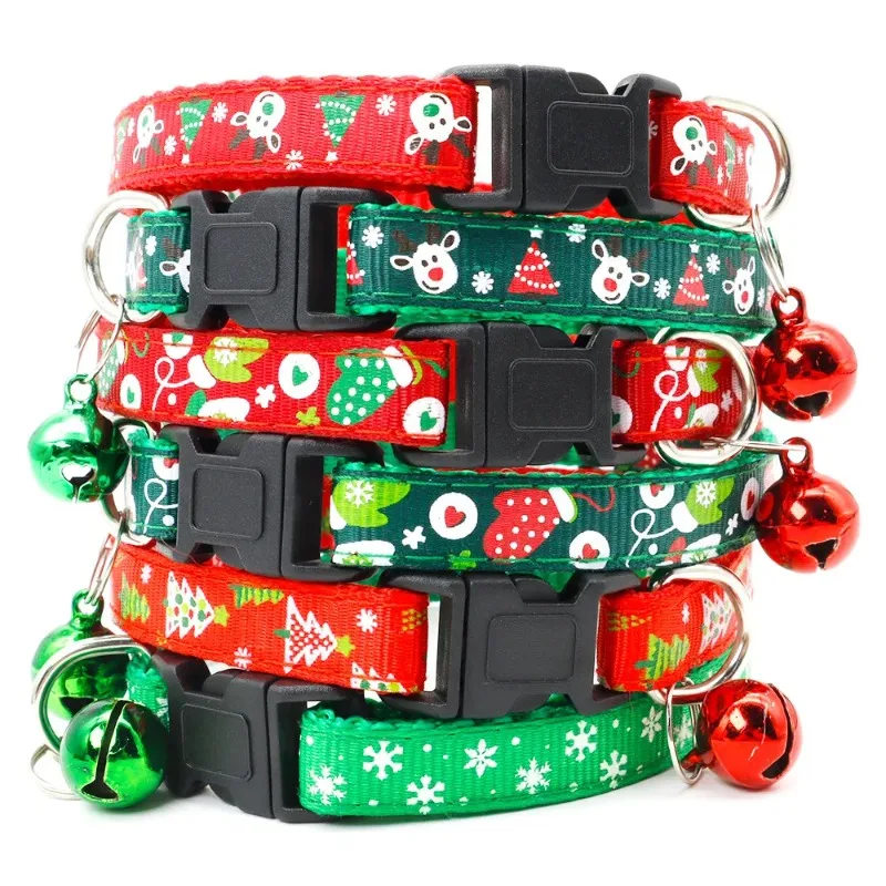 

1pc Pet Collars Delicate Safety Casual Nylon Dog Collar with Bell Chrismas Neck Strap Fashion Adjustable Pet Cat Dog Collar