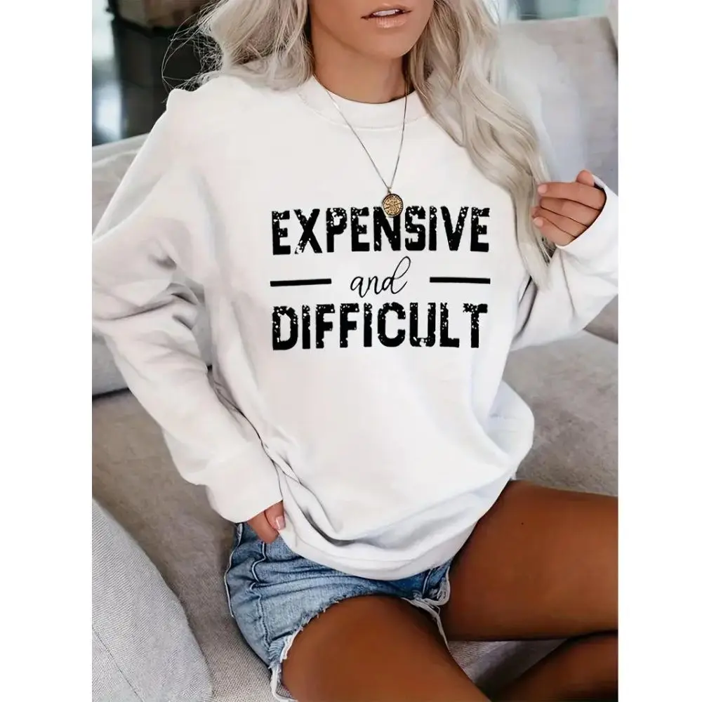 Letter Print Sweatshirt Casual Sweatshirt for Spring & Fall Long Sleeve Streetwear Soft Crewneck Female Hoodie ropa de mujer