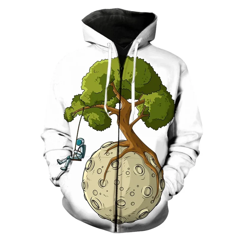 thumbnail image 1 of Sudadera con capucha y cremallera con estampado 3D de astronauta de dibujos animados creativos para hombres y mujeres, sudaderas, tops, sudaderas con capucha de gran tamaño para niños, 1 of 5