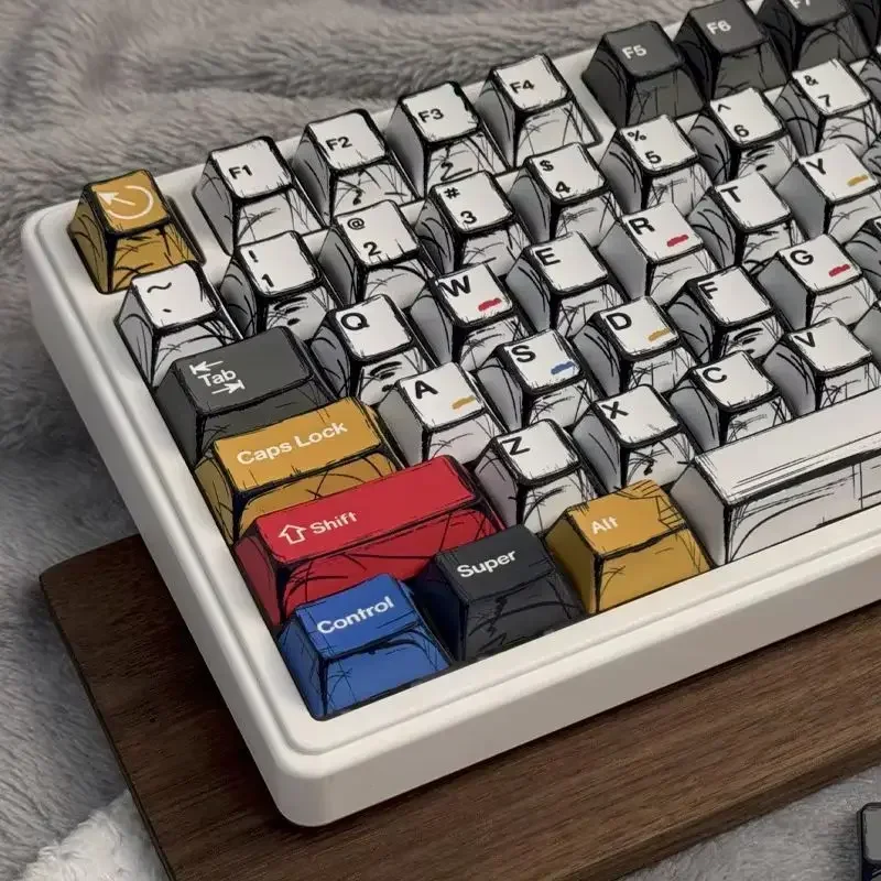 Comic Style Colorful Mixed Light Keycaps Original Factory Height 136 Keys Set Classic Minimalist Style Machine Keycap Decoration 1