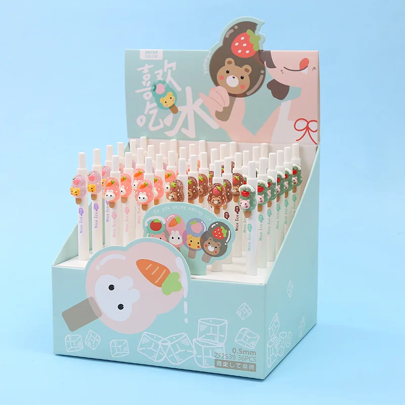 

36pcs/lot Creative Animal Press Gel Pen Cute Ice Cream Rabbit Fruit 0.5mm Black Ink Pens School Office Writing Supplies