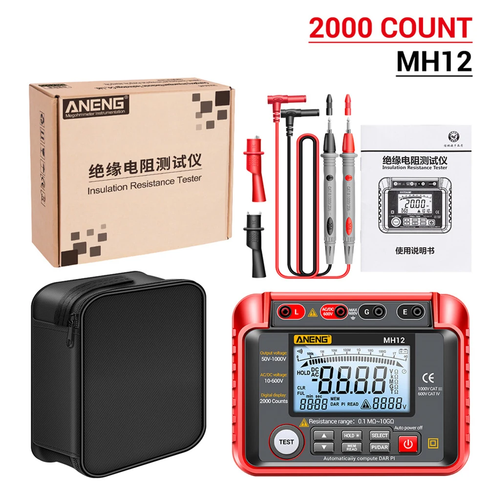 ANENG MH12 Digital Megohmmeter Insulation resistance tester Ohm voltage tester Cable High Voltage Voltmeter Meter