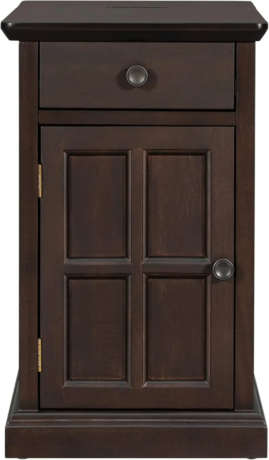 Traditional Wood End Table with Charging Station, Modern Vintage Sofa Chair Side Table Nightstand with Storage & Drawer