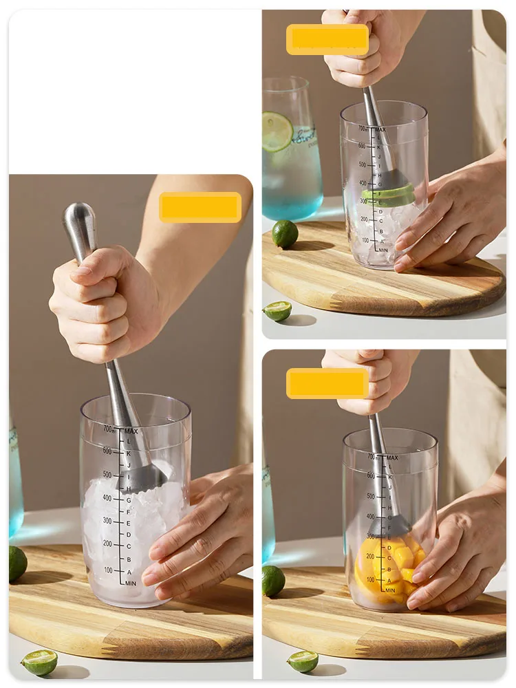 Stainless Steel Ice Crushing Popsicle Hammer Tamping Stick Cocktail Fruit Mash Juicing Lemon Tea Shop