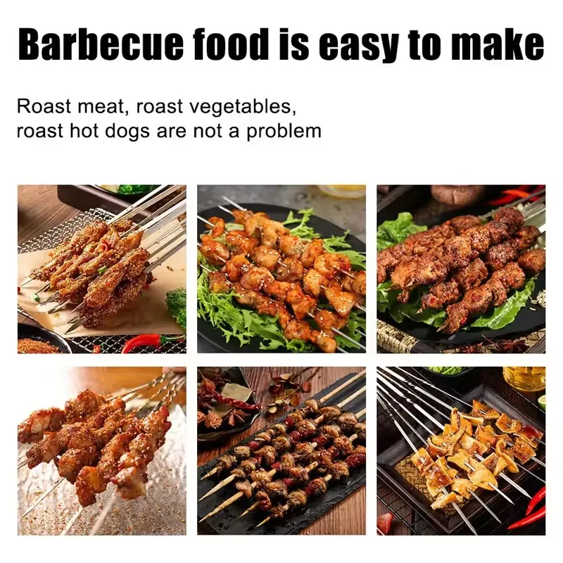 New 55 Cm Long Handle Shish Kebab BBQ Skewers Barbecue Grill Stick Wood BBQ Fork Stainless steel Outdoors Grill Needle