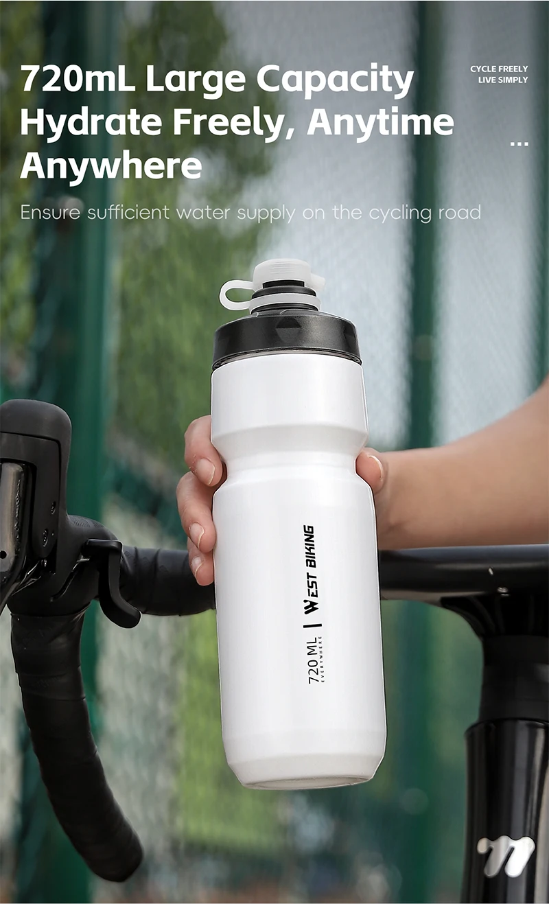 WEST BIKING Squeeze Fahrrad-Trinkflasche 550ml/720ml PP5 Outdoor-Sport Auslaufsichere Flasche mit Staubschutz Tragbarer Fahrradbecher – Detail 5
