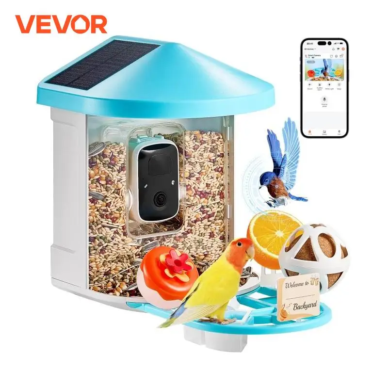 VEVOR Smart Bird Feeder with Camera 2K HD AI Identify 10000+ Bird Species Solar-Powered Watching Camera with Auto Capture
