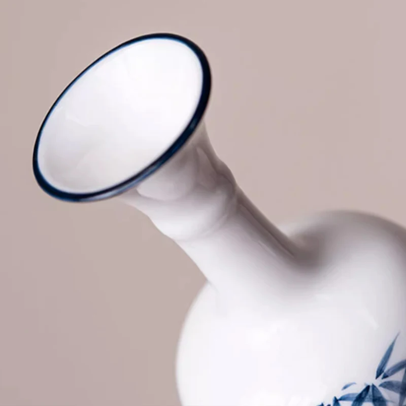 Nordic Ceramic White Porcelain Hand-painted Blue Bamboo Small Vase Home Dining Table Living Room Decoration Floral Ornament, 1Pc
