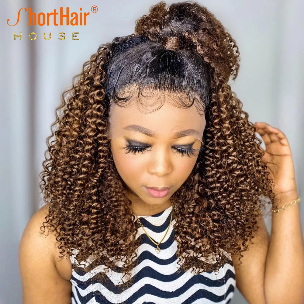 Ombre Burgundy HD Transparent Lace Frontal Wigs Deep Wave Curly