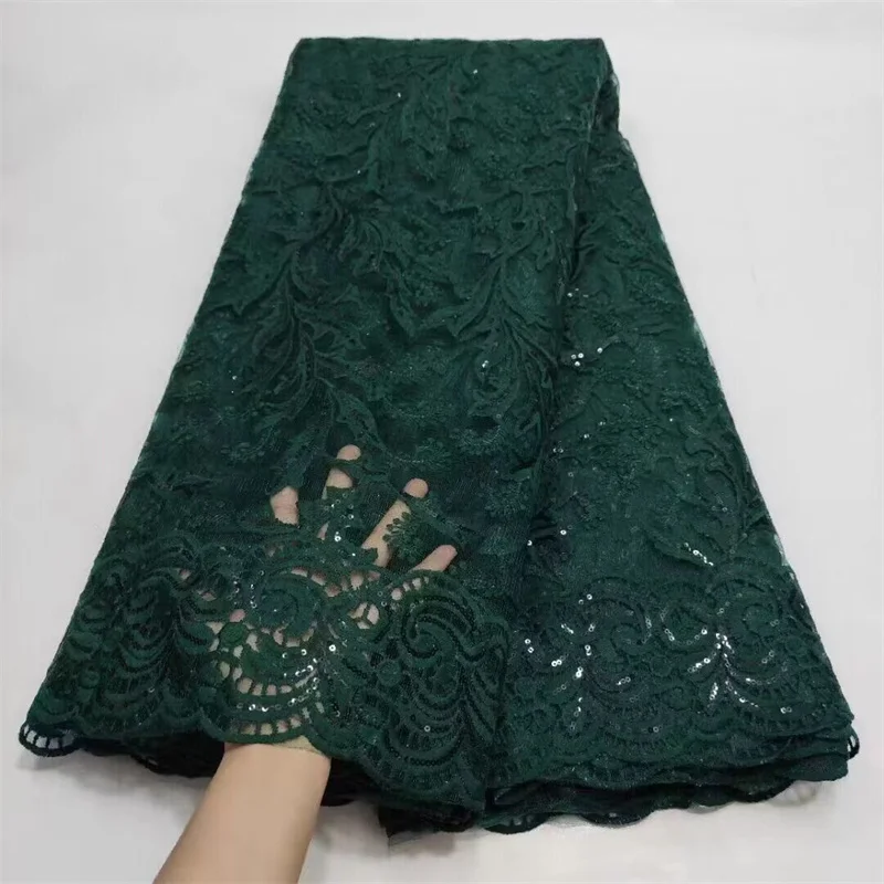 

Green Latest Cheap French Sequins Lace Fabric 5 Yards High Quality African Lace Nigerian Fabric For Wedding Party Dress Diy Sew