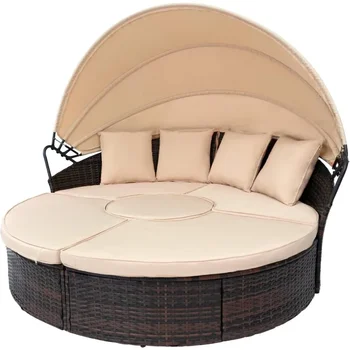 Outdoor Patio Daybed with Retractable Canopy 1
