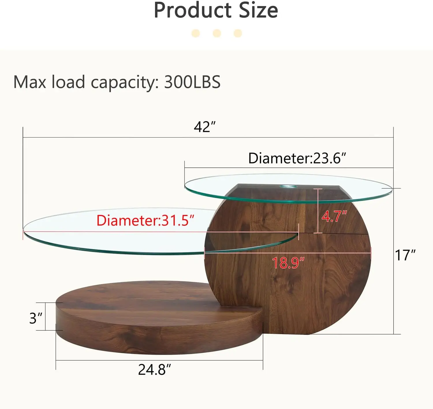 Glass Coffee Table,Modern Round Tempered Glass Coffee Tables for Living Room,Cocktail Table for Small Space Home Office (Walnut) 2