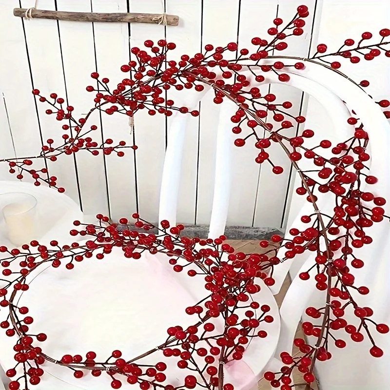 Artificia Red Berries Christmas Decoration Vine Flowers 88/74 inch artificial holly berries For Decoration Party Home Table Ornaments Wreath DIY Gift
