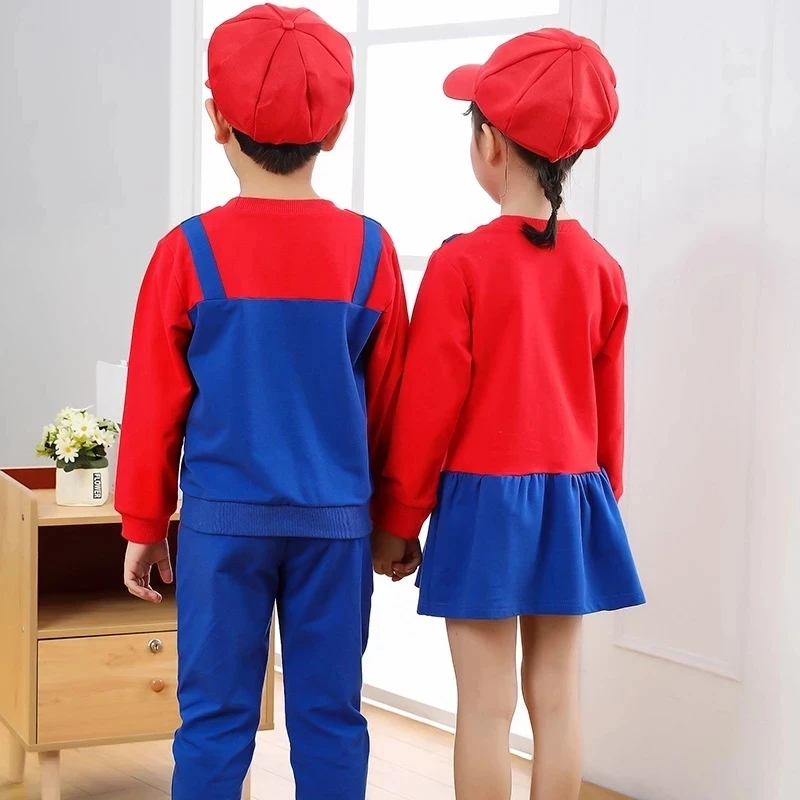 2021 New Game HOT Clothes Super Marios Children\'s Bib Dress Luigi Cosplay Costume Anime Family Set Boys Girls Kids Gifts