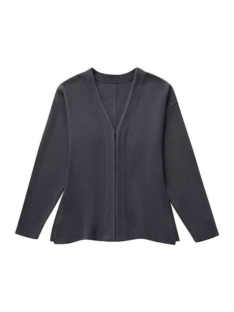 

Женский трикотажный кардиган с V-образным вырезом и длинным рукавом