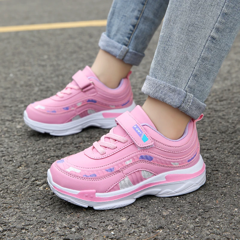 Girls Sport Shoes Waterproof Running Kids Sneakers Casual Leather Pink Breathable Fashion Antislip Lightweight Children Shoes - 2