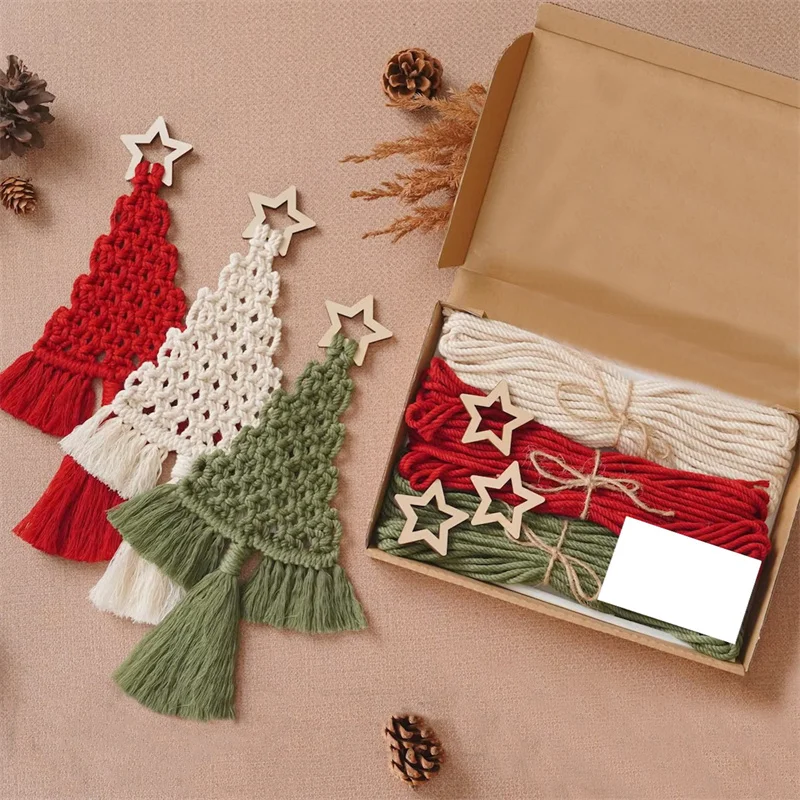 DIY macrame woven Christmas tree kit Christmas craft gift kit for family friends holiday gifts 3PCS/Set