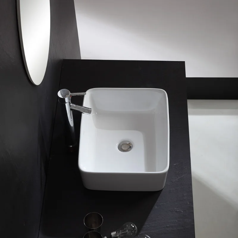 Rectangular Vessel Sink White Bathroom Sink Countertop Ceramic Ceramic Small Bowl Countertop Vanity Art Basin