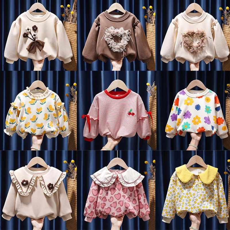 Girls Clothes Spring Autumn Casual Top Toddler Baby Girls Long Sleeve Floral Sweatshirts T-shirt Kids Pullover Tops Big Collar