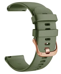 Elegant Leather Smart Watch Strap with Rose Gold Buckle - 18mm Bracelet Wristband for Forerunner 255S 265S (Silicone Army green)