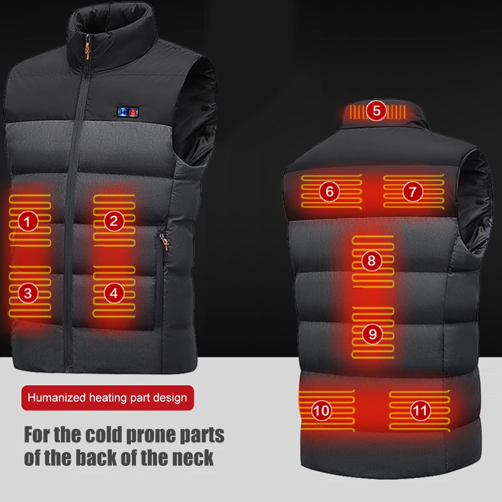 11 Places Heated Jackets Men Hunting Jackets Winter Outdoor Coat Hooded Electric Heated Vest Thermostatic Winter Hunting
