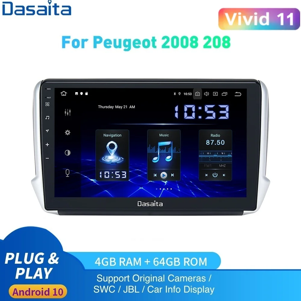 

dasaita For Peugeot 2008 208 Multimedia 2012 2013 2014 2015 2016 2017 2018 2019 Android Auto Radio 1Din IPS Carplay 4Gb+64Gb