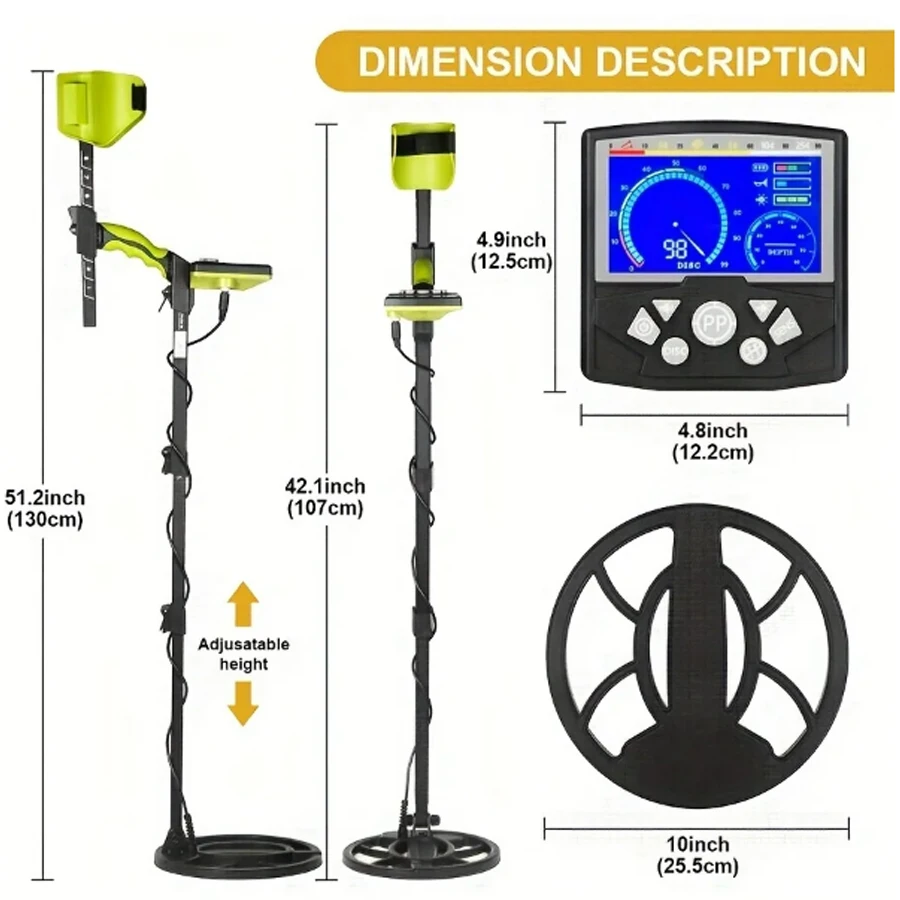 Metal Detector Metal Detector for Adults Analog Pointer Metal Detector with LCD Screen 10'' Waterproof Coil Adjustable All Metal&Disc&Pinpoint
