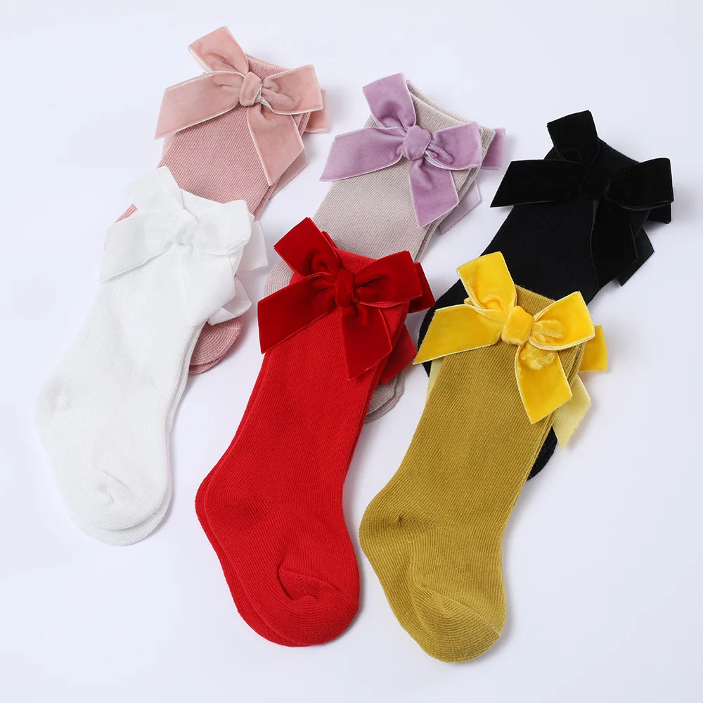  가을 겨울 공주 소녀 면 양말,  큰 활 무릎 높이 스타킹,  의류