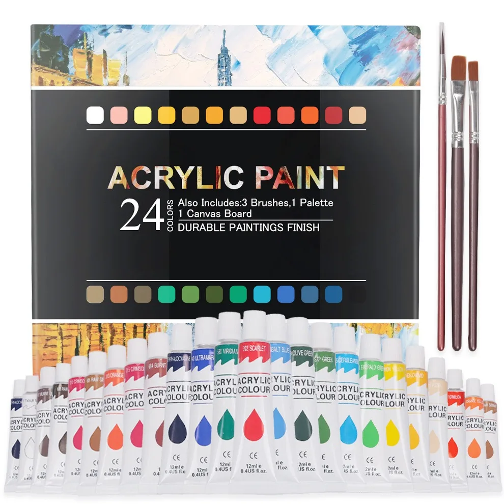 

24 Colors Acrylic Paint Set,Paint hand-painted DIY graffiti color palette brush set acrylic paint For Kids Artists Art Supplies