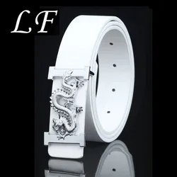 Men's And Women's Jeans With Trendy White Student Belt With Dragon Pattern Smooth Buckle Belt