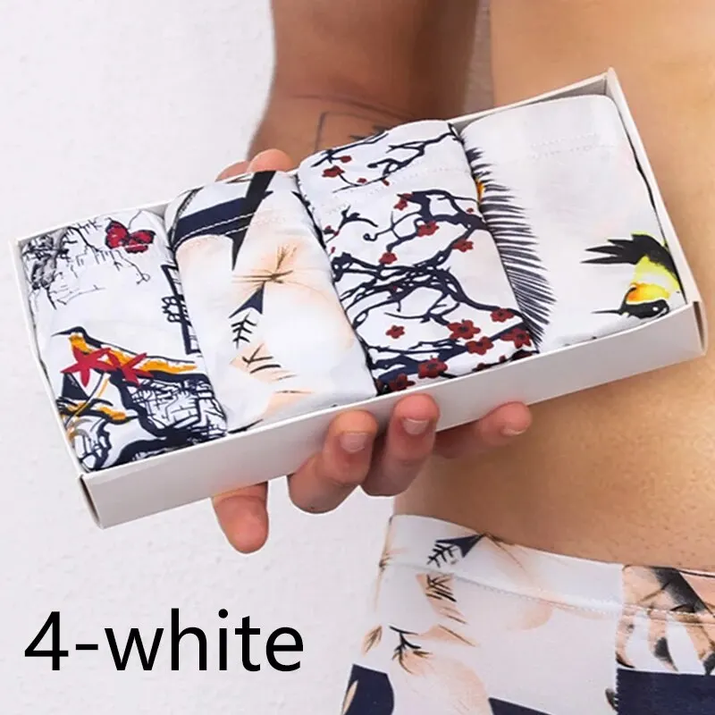 Men Printing Boxer Shorts Underpants Underwear XXL 3XL 4XL 4 Colors Mixing Sexy Soft Breathable Fashion Sports Casual 4 Pieces