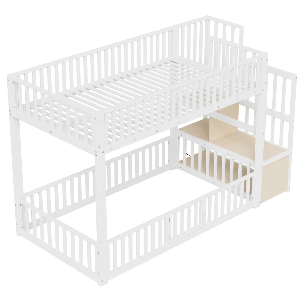 90x200cm & 140x200cm Etagenbett mit Stauraum und sicherer Position, Kinderbett mit integrierter LED-Beleuchtung, Sicherheitstreppe – Detail 26
