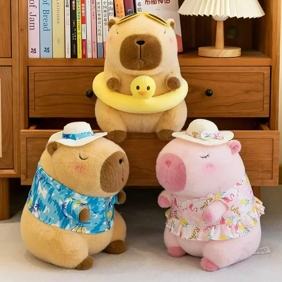 Children Yellow Duck Swim Ring Capybara Plush Toy Cute Simulation Beachwear Capibara Kawaii Stuffed Animal Birthday Travel Gift