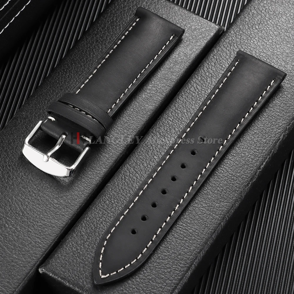 Vintage Dark Brown Cowhide Leather Watch Strap with Pins and Buckle - 20mm/22mm