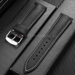 Vintage Dark Brown Cowhide Leather Watch Strap with Pins and Buckle - 20mm/22mm - 22mm (Black - Silver)