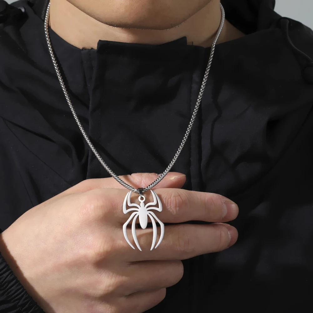 Skyrim Punk Spider Pendant Necklace for Women Men Stainless Steel Double Layer Collar Necklace Hip Hop Tiers Jewelry Gift_voghion.com